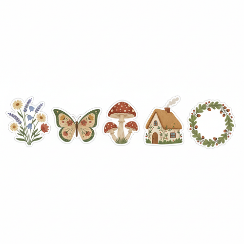 5 cottagecore vinyl stickers bundle