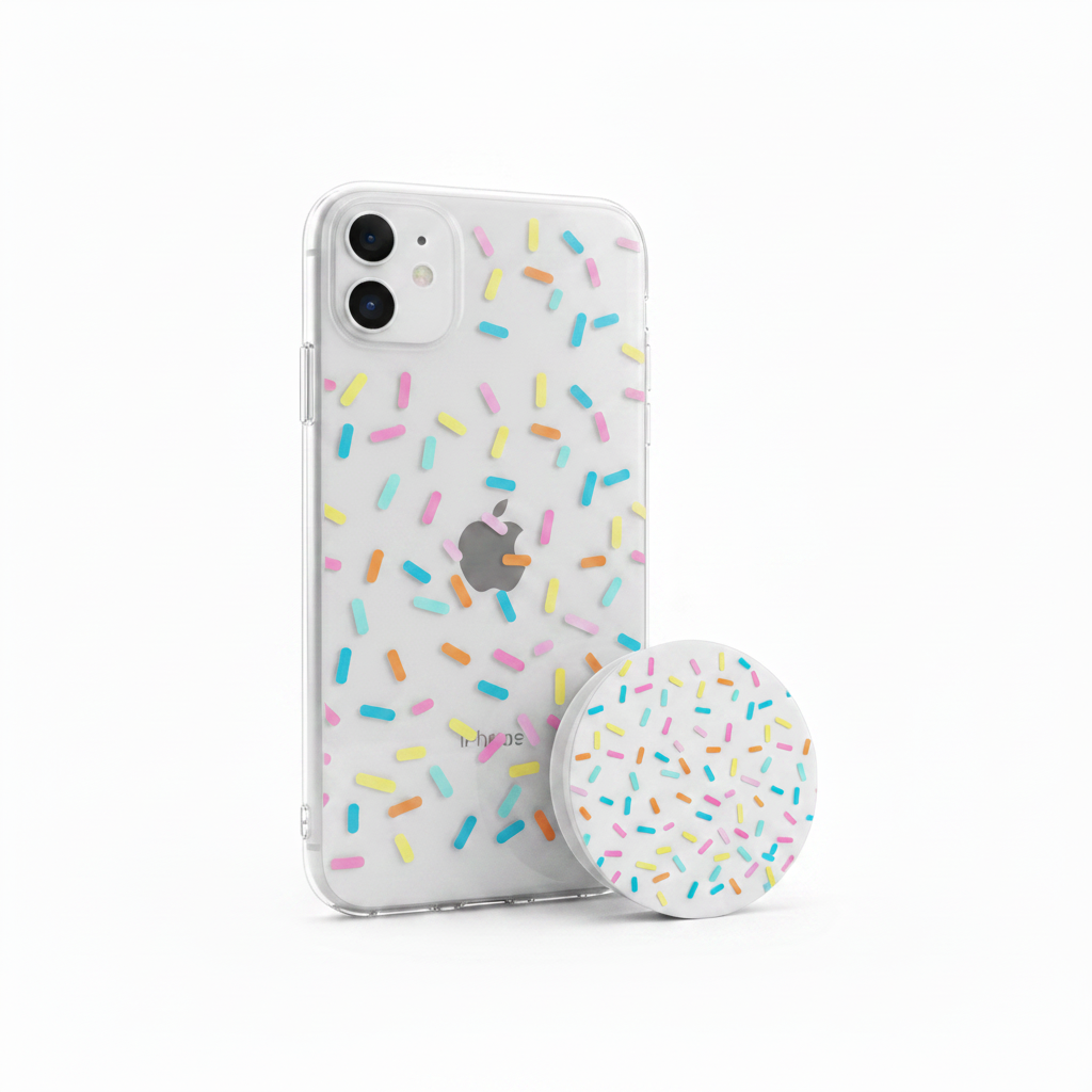 Clear iPhone case with sprinkles vinyl decal