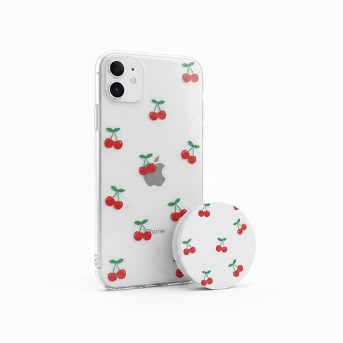 Clear iPhone case with cherry vinyl decal